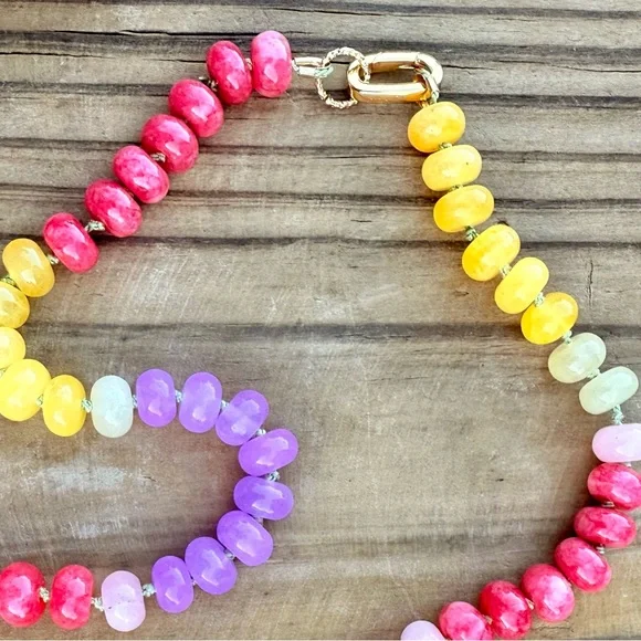 Candy Gemstone Choker Chalcedony, Jade, Moonstone, Hand Knotted, 14k Gold-Filled - Picture 7 of 7